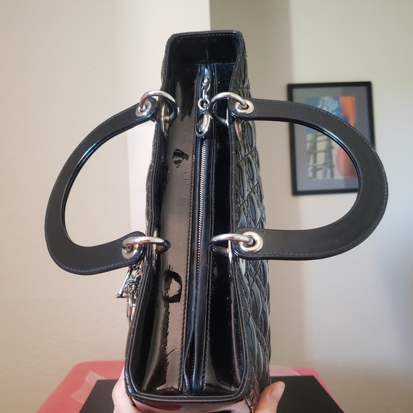 Lady Dior black patent silver hw large bag - Picture 10 of 10